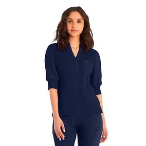 [m] LANDAU Top forward 3/4 sleeve ribbed scrubs healthcare